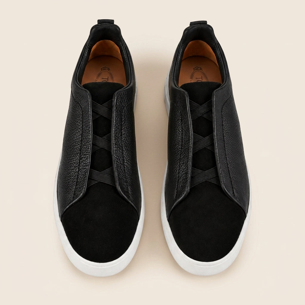Baskets pour homme en cuir et daim à triple couture