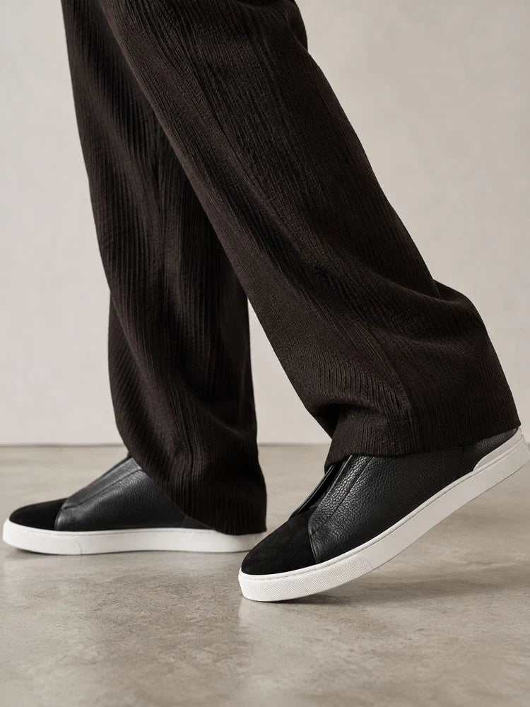 Baskets pour homme en cuir et daim à triple couture