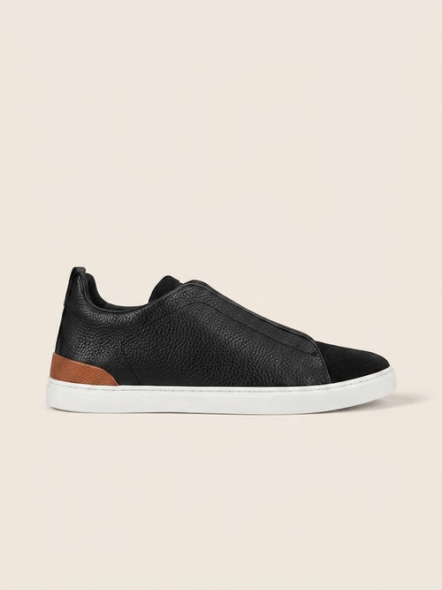 Baskets pour homme en cuir et daim à triple couture